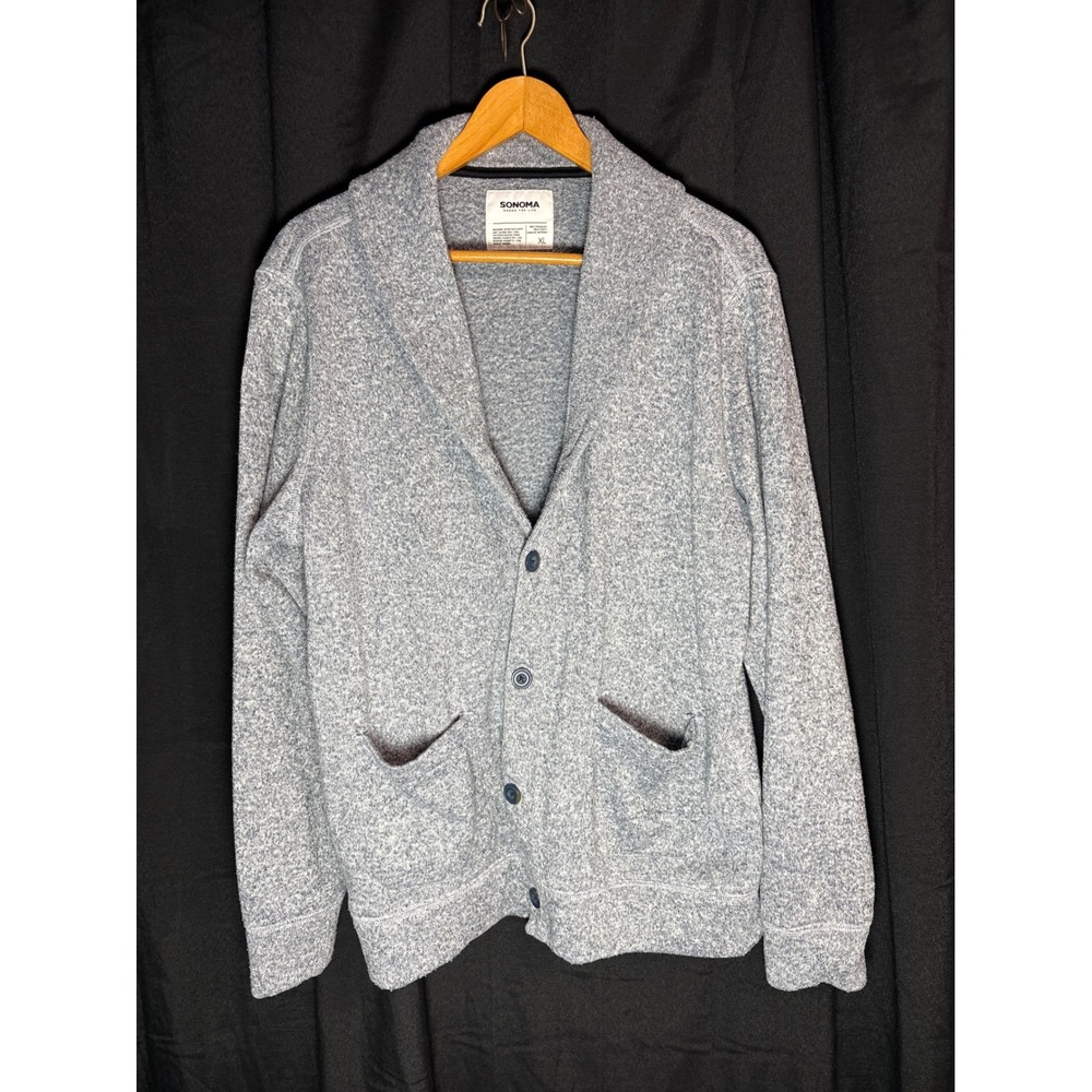Sonoma Goods For Life Mens XL Shawl Collar Cardigan Sweater Heather Blue Marled
